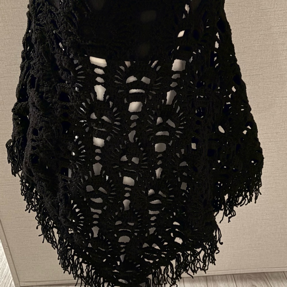 Black Crochet Skull Triangle Shawl Handmade